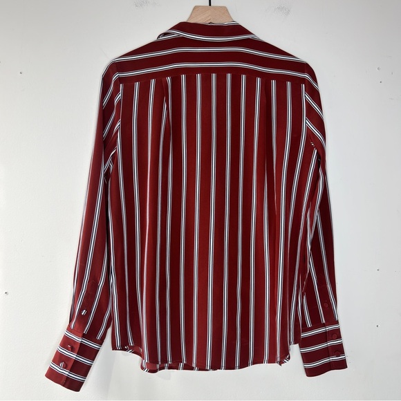 The Standard Stripe Silk Button-Up Shirt in Burnt Henna Multi Size XS - Picture 8 of 12